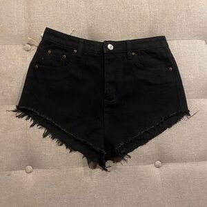 Frayed Black Denim Shorts